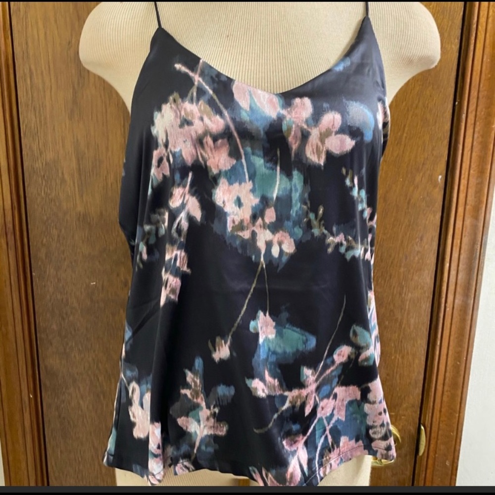 Anthropologie Floral Silky Tank Top Size Large